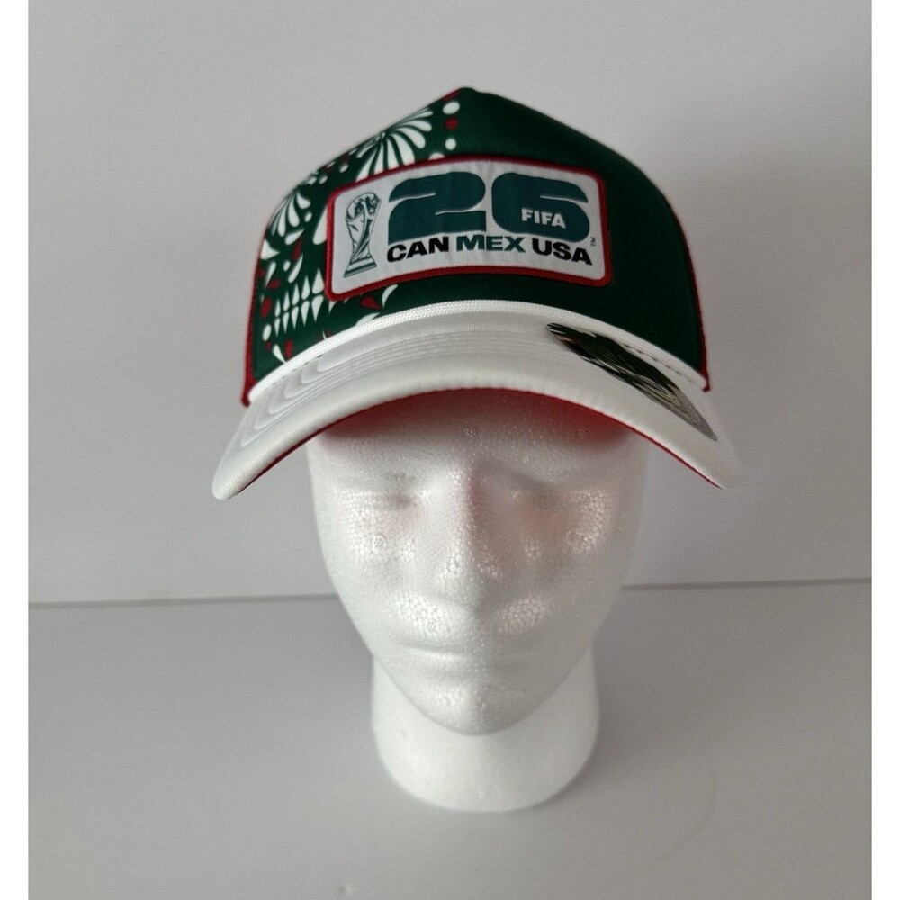 FIFA World Cup 26 CAN MEX USA Trucker Hat Cap Red Mesh Green/White Brim